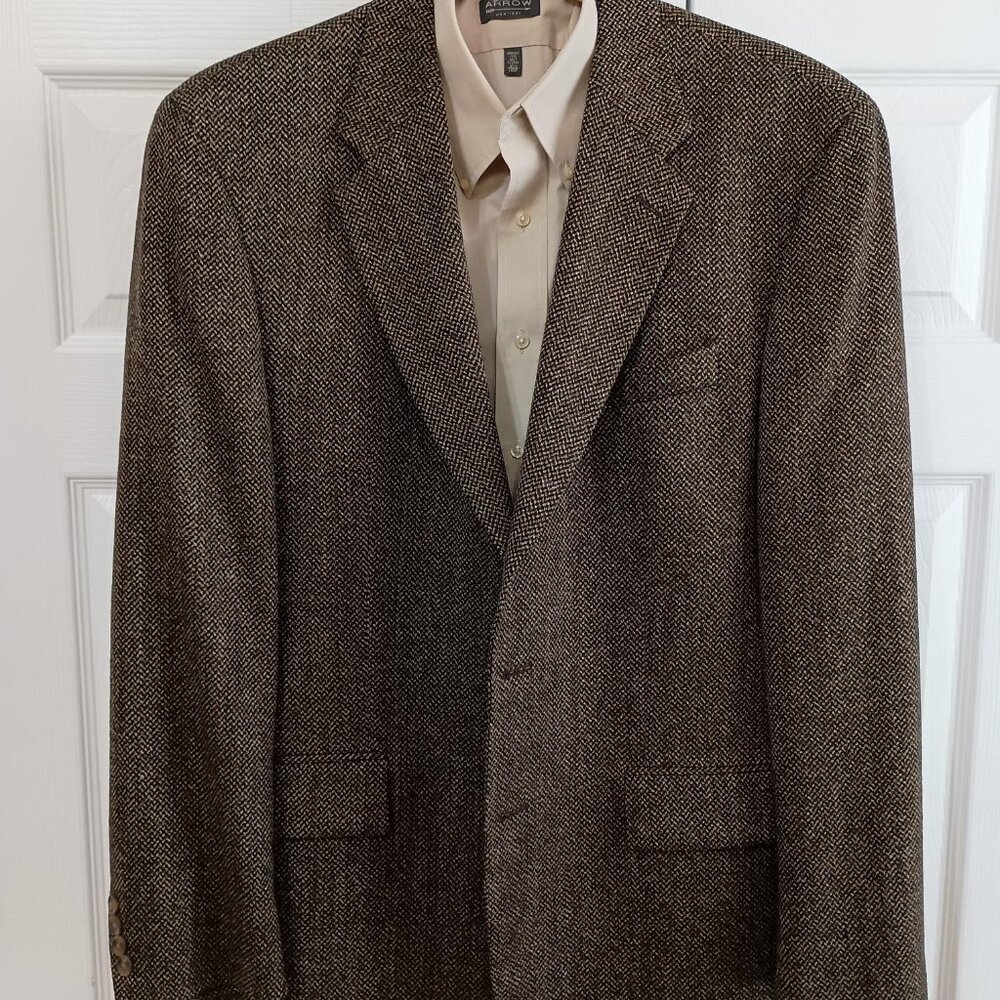 Men's Ralph Lauren CHAPS Dark Brown Wool Tweed Sport Coat, Size 44 Long/Tall
